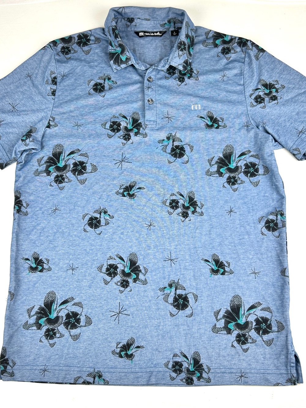 Travis Mathew Mens Golf Polo Shirt Sz Large Collared White Floral Hawaiian Pima